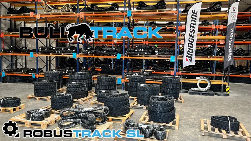 imagen de las instalaciones de la empresa Robustrack SL Tarragona con productos Bulltrack cadenas de caucho orugas y cadenas